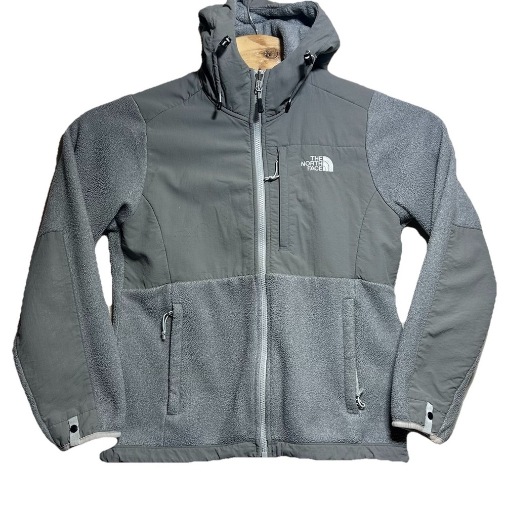 The North Face Women's Hooded Denali Jacket Small Full Zip Polartec Fleece Gray